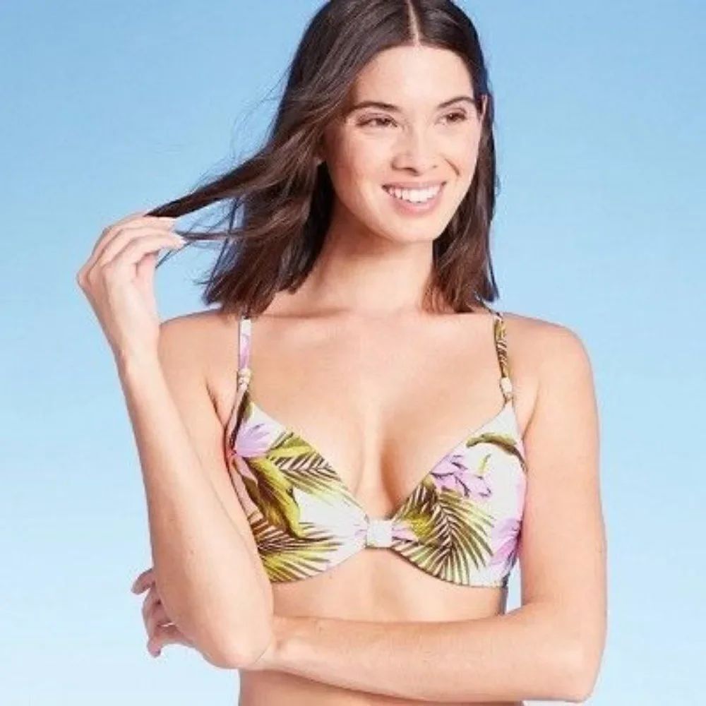 Shade & Shore Lightly Textured Tropical Print Bikini Top Sz 32C